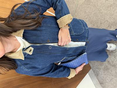 Kadife Yaka , İçi Ekose Astarlı , Kemerli , Premium Jean Ceket