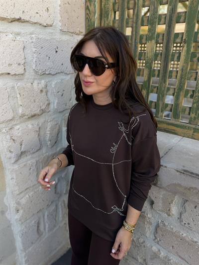 Orijinal Marka , Taş İşlemeli , Acı Kahve Sweatshirt