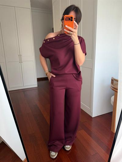 Orijinal Marka , Omzu Gold Detaylı , Bordo , Tok Modal Takım