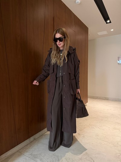 Orijinal Model , Kapüşonlu , Tasarım , Acıkahve Trençkot