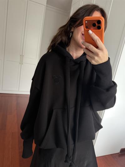 Premium Seri Mickey Logolu Siyah Sweatshirt