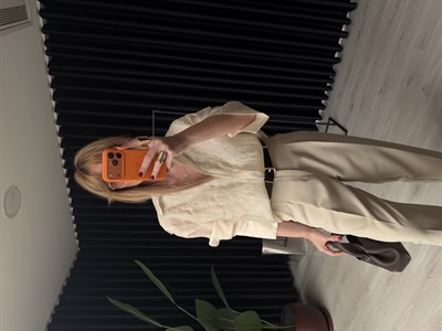 Bej Dantel Nakışlı Premium Tencel Gömlek