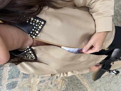 Orijinal Model , Yakası Deri ve Taş İşlemeli , Premium Camel Ceket