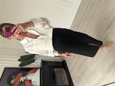 Dilvin Beli Kuşaklı, Likralı Siyah Premium Kalem Etek