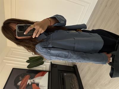 Nakışlı, Açık Mavi Likralı Jean Ceket