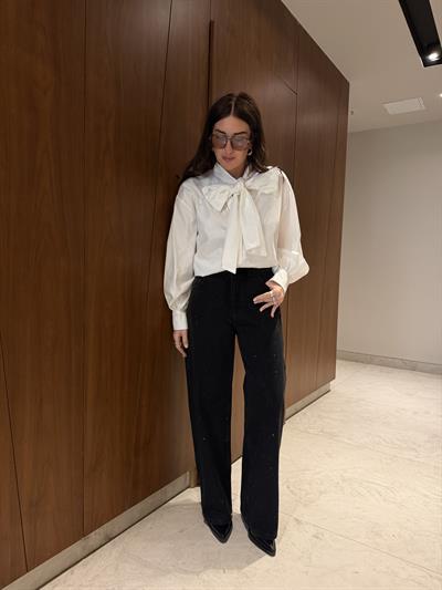 Orijinal Model , Parlak Taşlı , Siyah Palazzo Jean