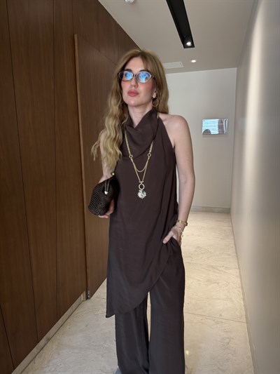 Orijinal Model , Degaje Yaka , Tencel Acıkhahve Takım