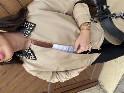 Orijinal Model , Yakası Deri ve Taş İşlemeli , Premium Camel Ceket