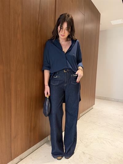 Orijinal Marka , Gold Aksesuarlı , Lacivert Palazzo Jean