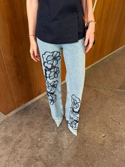 Lacivert Fisto Detaylı , Premium Jean Pantolon