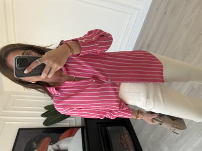 Mavi & Beyaz Çizgili , Pembe Poplin Gömlek