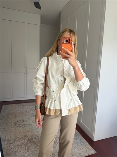 Orijinal Model , Belden Bağlamalı , Premium Beyaz & Bej , Gabardin Ceket