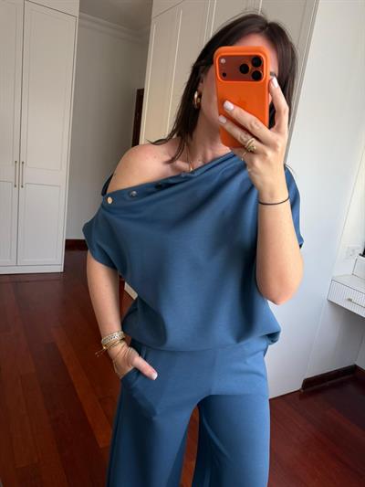 Orijinal Marka , Omzu Gold Detaylı , İndigo , Tok Modal Takım