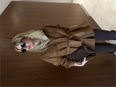 Orijinal Marka, Kuşaklı Premium Taba Süet Mont