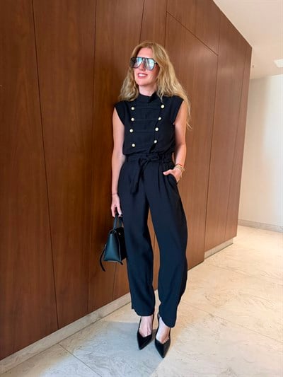Orijinal Model , Napolyon Düğmeli , Kuşaklı , Premium Siyah Tulum