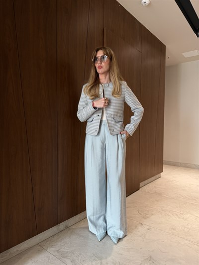 Orijinal Marka Buz Mavisi Tencel Palazzo Pantalon