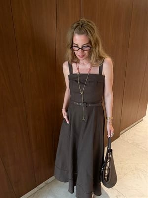 Orijinal Model , Askılı , Kemerli , Acıkahve Keten Elbise