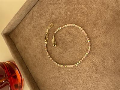 14k Gold Kaplama , Rengarenk Mini Zirkon Taşlı Bileklik