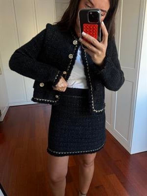 Parıltı Geçişli Siyah Triko Premium Tüvit Etek