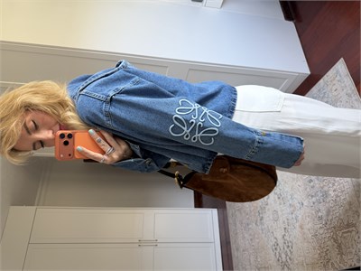 Mavi, Orijinal Model Kolu Nakış İşlemeli , Kapüşonlu , Premium Jean Ceket