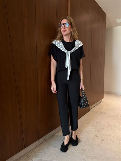 Siyah , Likralı , Filetolu Pantolon 