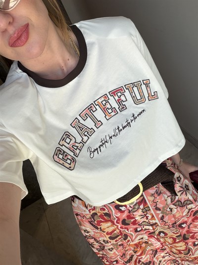 Vatkalı , Ekru , Crop T-shirt