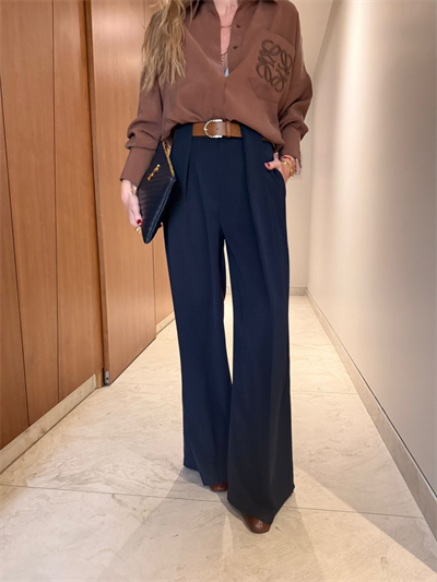 Kemerli , Double Krep , Tiril Kumaş , Lacivert Palazzo