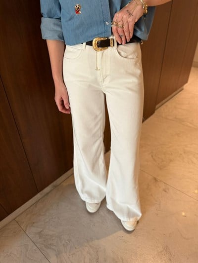 Acı Kahve Kemerli , Beyaz , Tencel Palazzo Jean