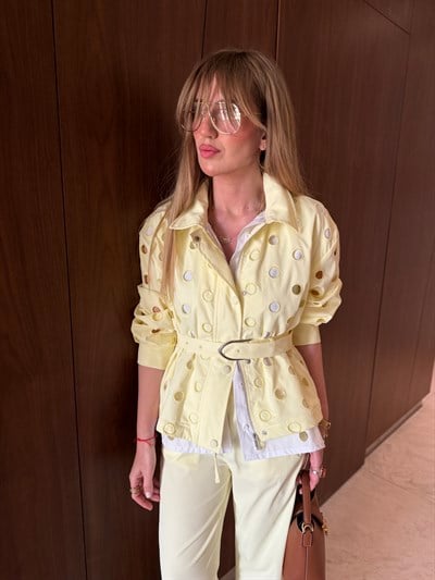 Orijinal Model , Kuş Gözü Detaylı , Kemerli , Sarı Poplin Takım