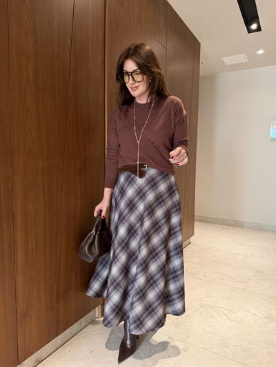 Süet Kemerli , Ekoseli Etek