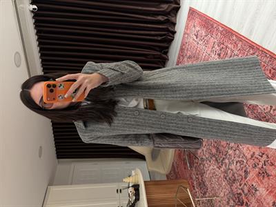 Orijinal Marka , Çizgili , Gri Kaşe Kaban