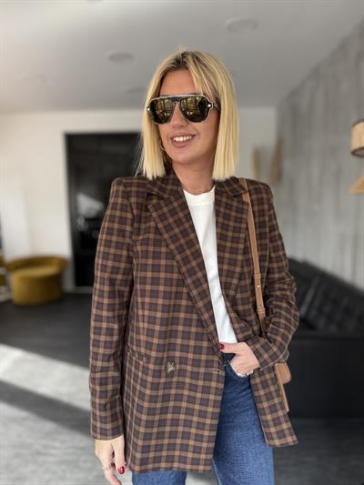 Kahverengi Ekoseli , Premium Blazer Ceket
