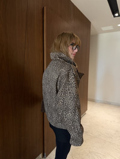 Leopar Desenli , Premium Gabardin Ceket