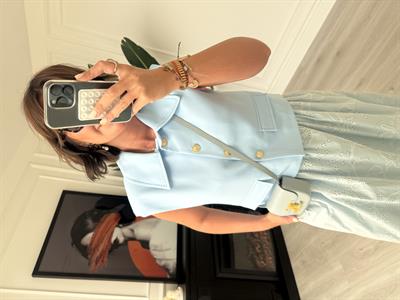 Premium, Kontras Dikişli, Bebe Mavisi Yelek