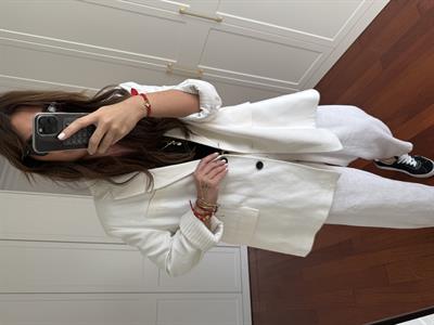 Oversize , Premium , Beyaz Keten Ceket