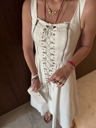 Orijinal Model , Önü Klips & Fermuarlı , Premium Kalite , Astarlı Beyaz Elbise