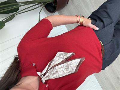 Özel İplik , Polo Yaka , Fularlı , Kırmızı Triko