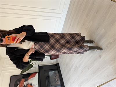 Beli Gizli Lastikli Siyah & Bej Ekoseli Tok Saten Etek