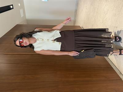 Orijinal Model, Kemerli, Altı Şifon Detaylı Acı Kahve Etek