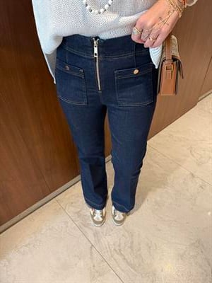 Önden Gold Düğme Detaylı , Likralı , İspanyol Jean Pantolon