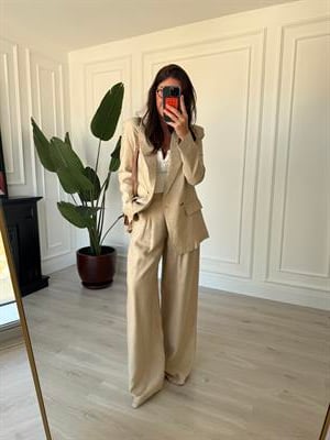 %100 Keten , Bej , Blazer & Pantolon Takım