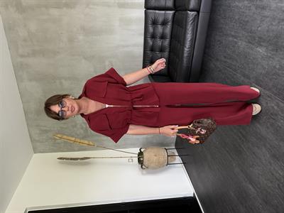 Bordo Tencel Ceket & Beli Lastikli Pantolon Takım