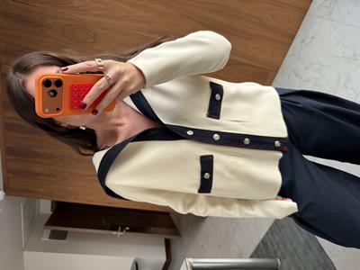 Orijinal Model Jean Detaylı Ekru Tasarım Triko