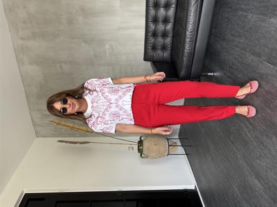 Kırmızı , Likralı , Flato Pantolon