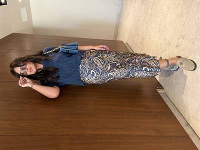 Lacivert , Şal Desenli , Saten Etek