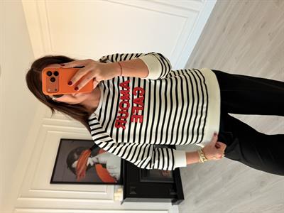 Orijinal Marka , Kırmızı Yazılı , Çizgili Sweatshirt