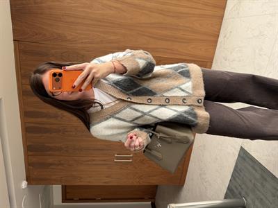 Baklava Desenli , Yumuşacık , Bej , Dilvin Triko Hırka