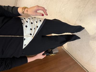 Puantiye Fularlı , Likralı , Siyah Palazzo Jean