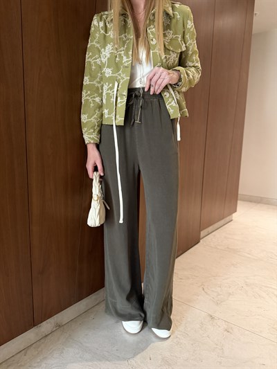 %100 Tencel , Haki Palazzo Pantolon 