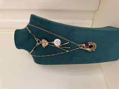 Kalp & Bordo Boncuk Charmlı , İkili Vintage Kolye